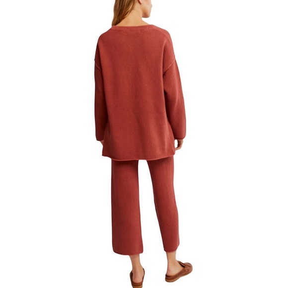 Rust Burnt Orange Sweater Lounge Set M Pants Button Long Sleeve Top New Cozy - Picture 6 of 9
